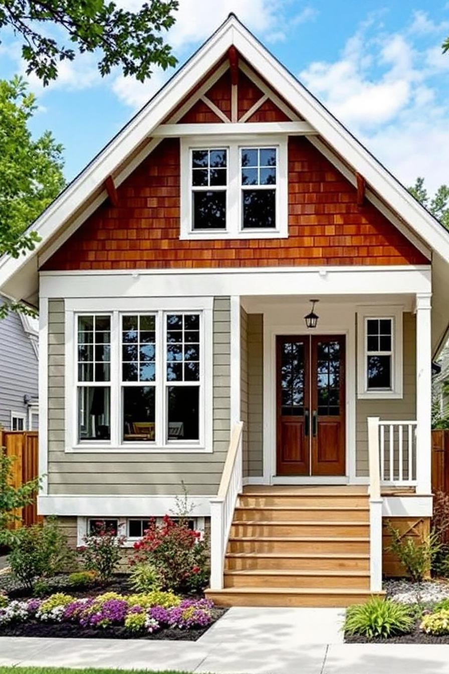 Small charming Craftsman cottage with decorative shingle detail