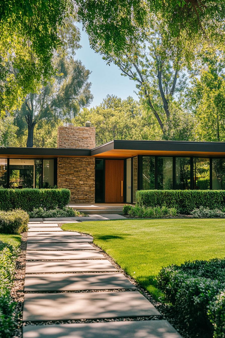 Modernist house nestled in lush greenery