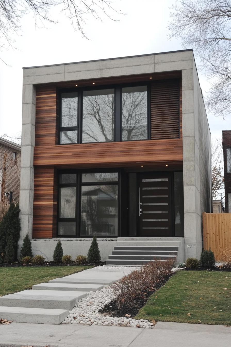 Modern minimalist house with concrete and wood facade