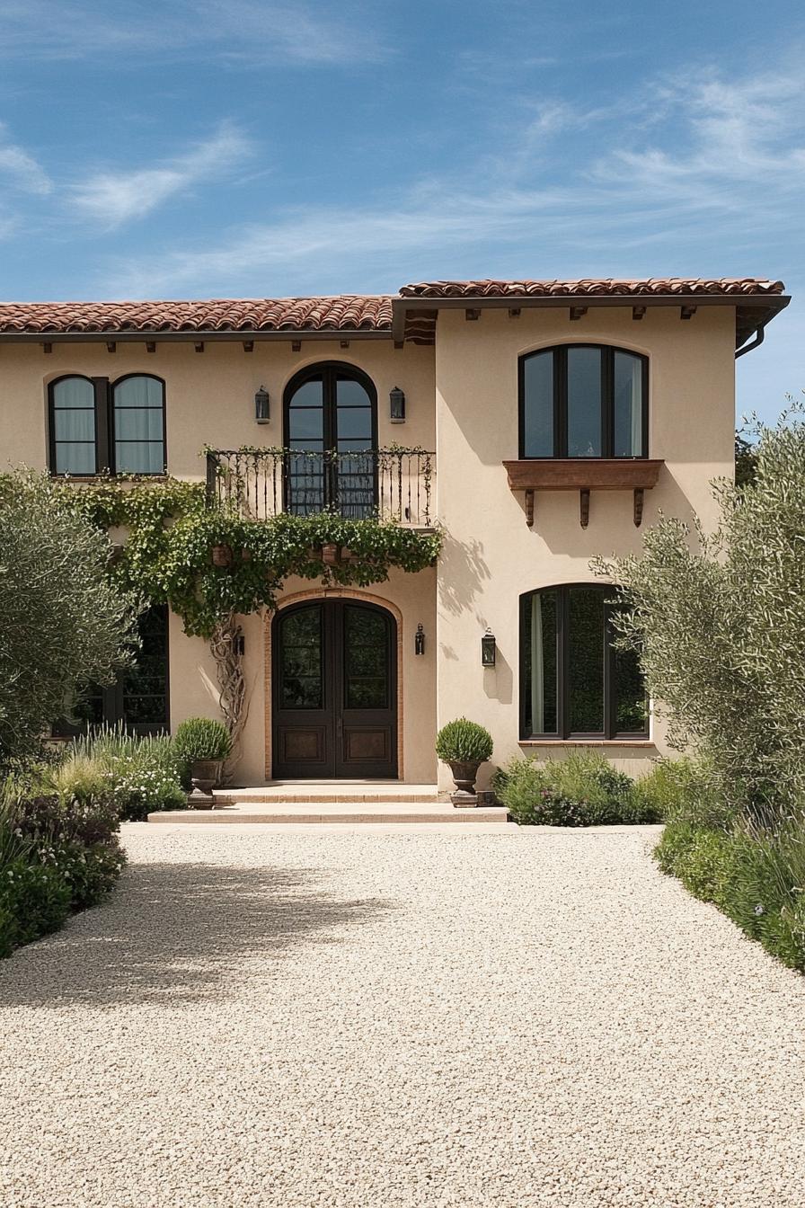 Stately Italian villa with terracotta roof and arched windows