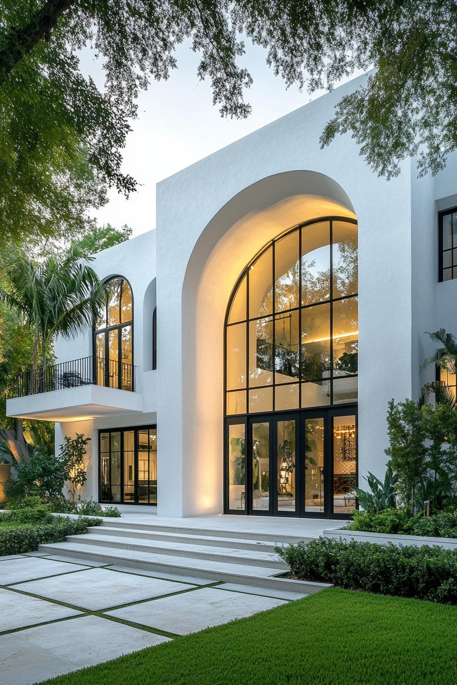 Chic villa exterior with grand archway