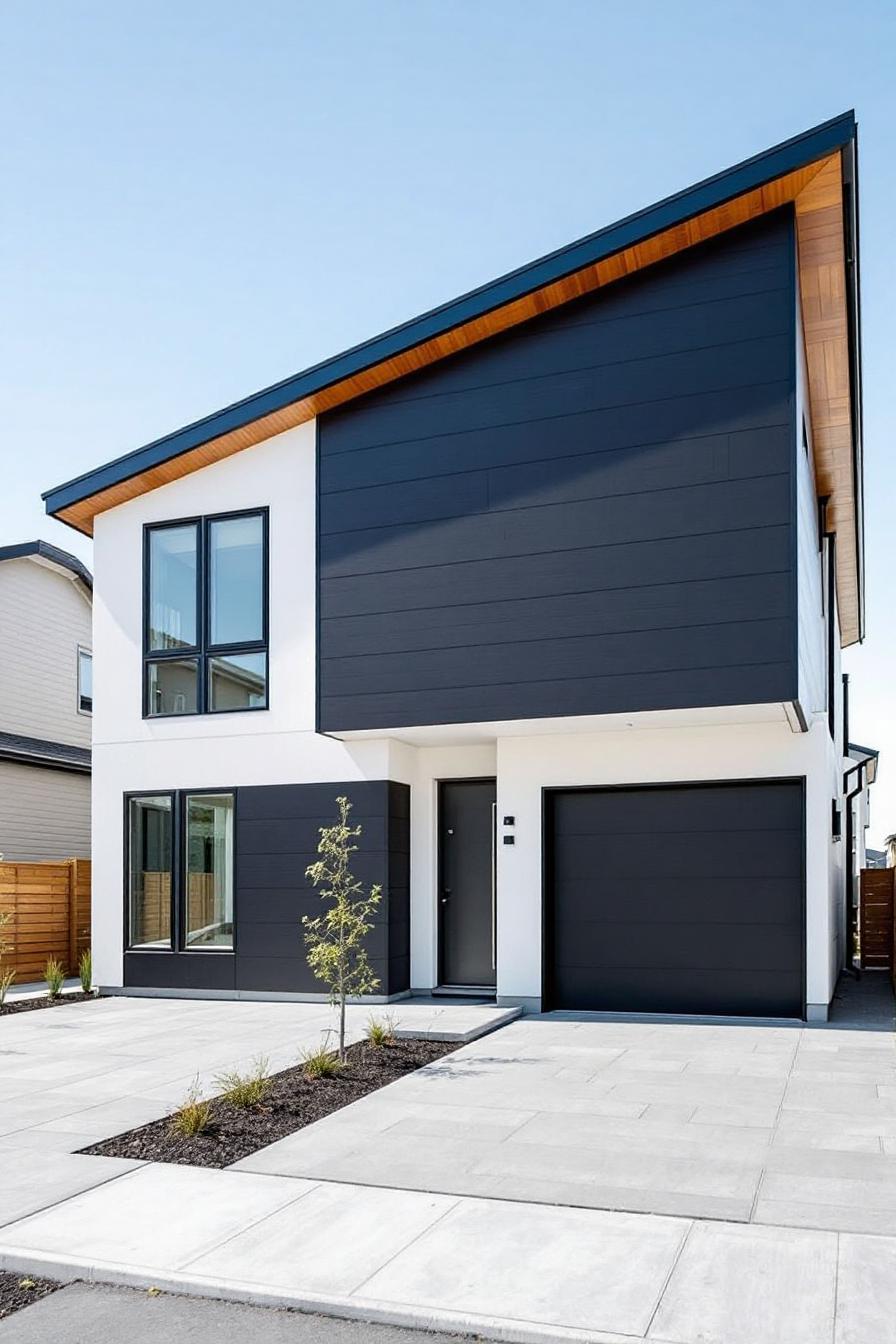 Modern house with a skillion roof and black accents