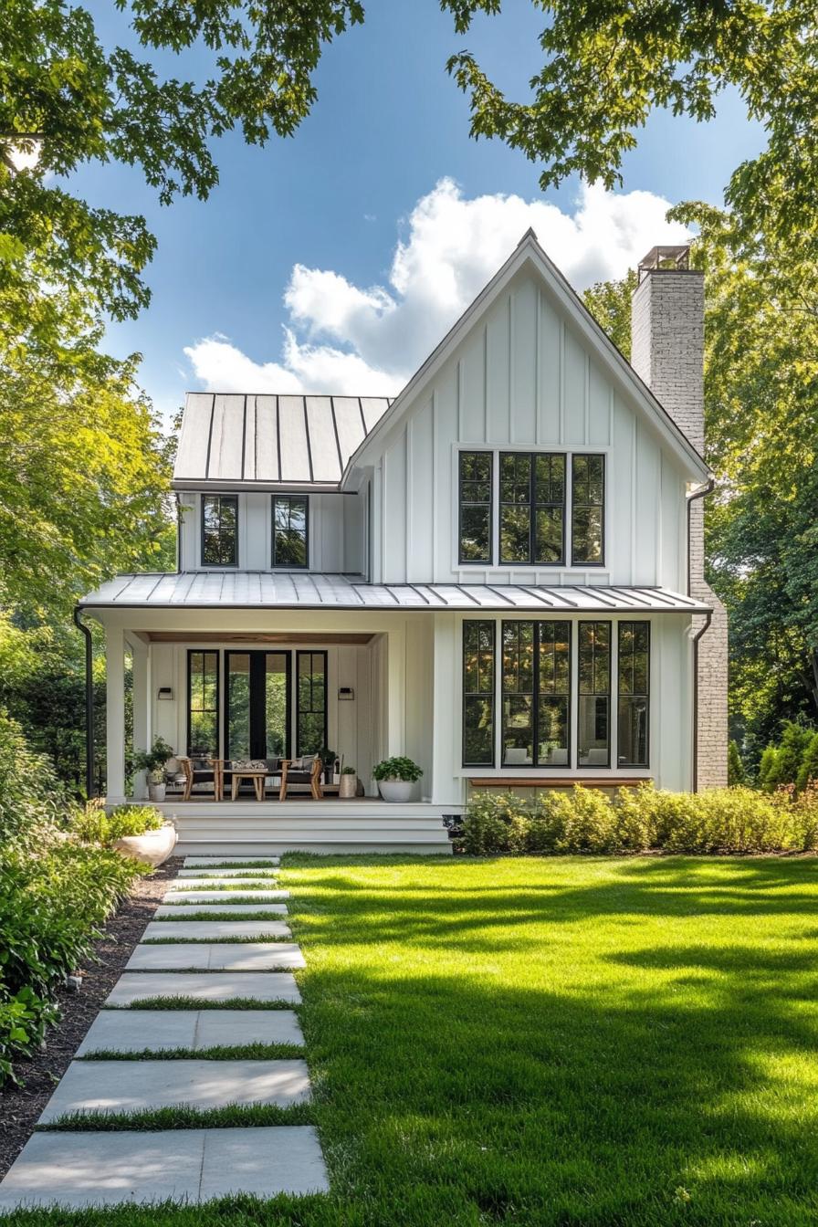 White cottage with a welcoming porch and lush lawn