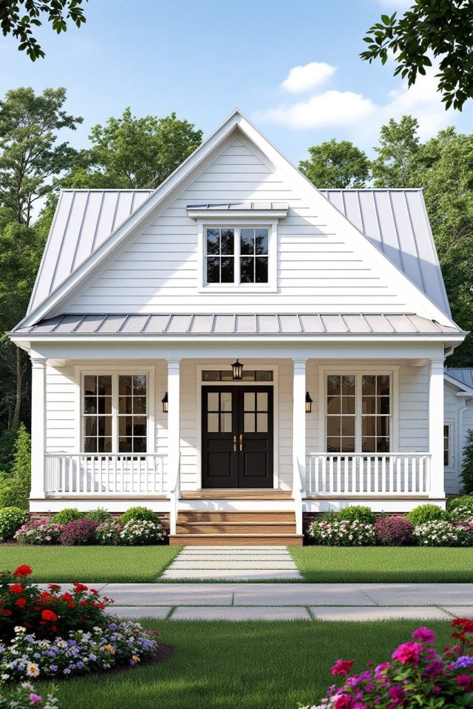 White country cottage with front garden