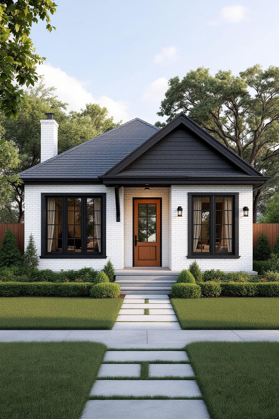 Cozy bungalow with green lawn and tidy hedges