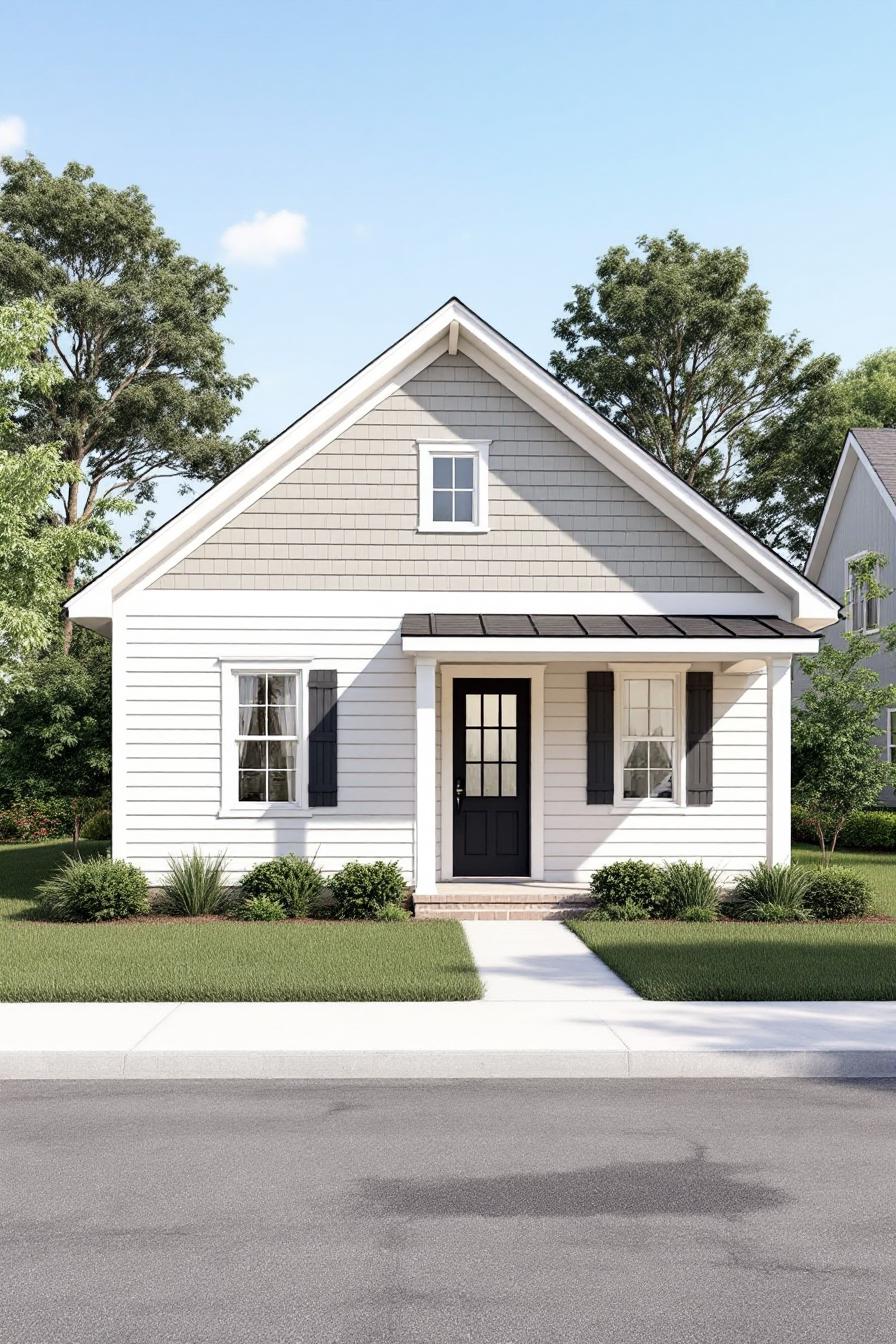 Compact bungalow with charming porch and green surroundings