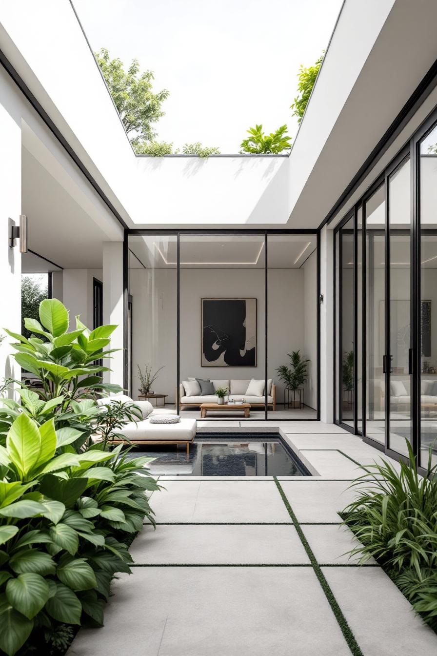 Open courtyard with pool and modern seating