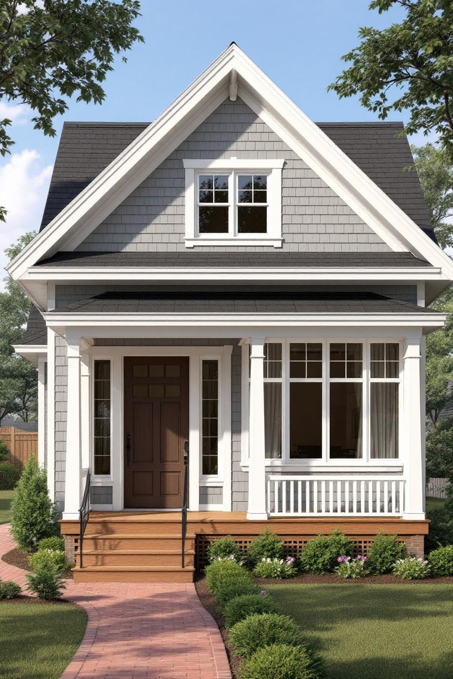 Charming small bungalow with a gabled roof and inviting porch
