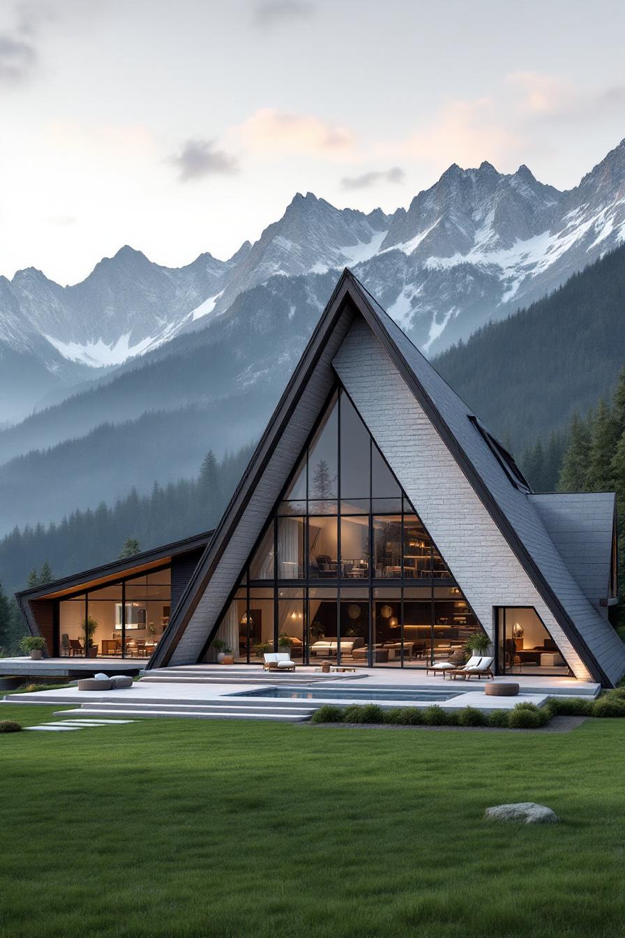 Stunning A-frame house surrounded by mountains