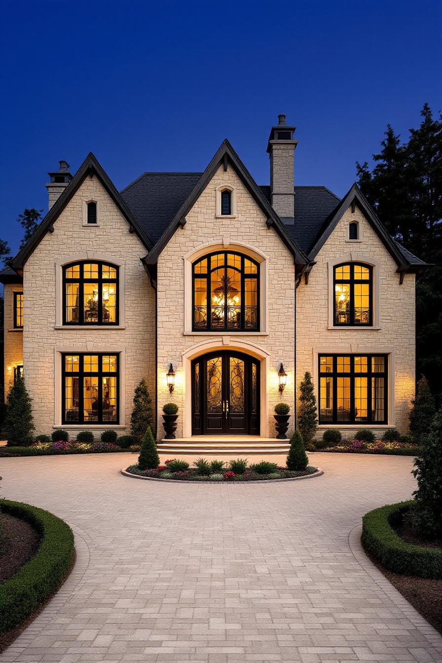 Luxury house with elegant stone facade and large windows