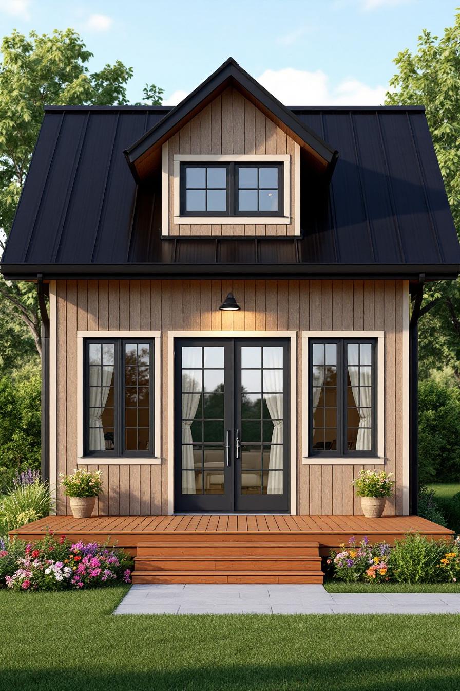 Cozy cottage with a gabled roof and flower-filled porch