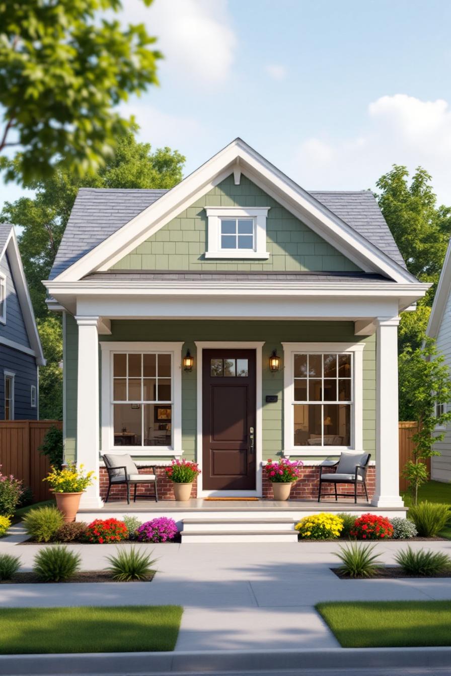 Compact cottage exterior with colorful garden