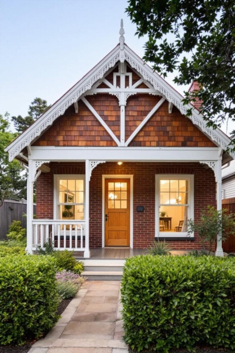 Charming red brick cottage with a welcoming wooden door