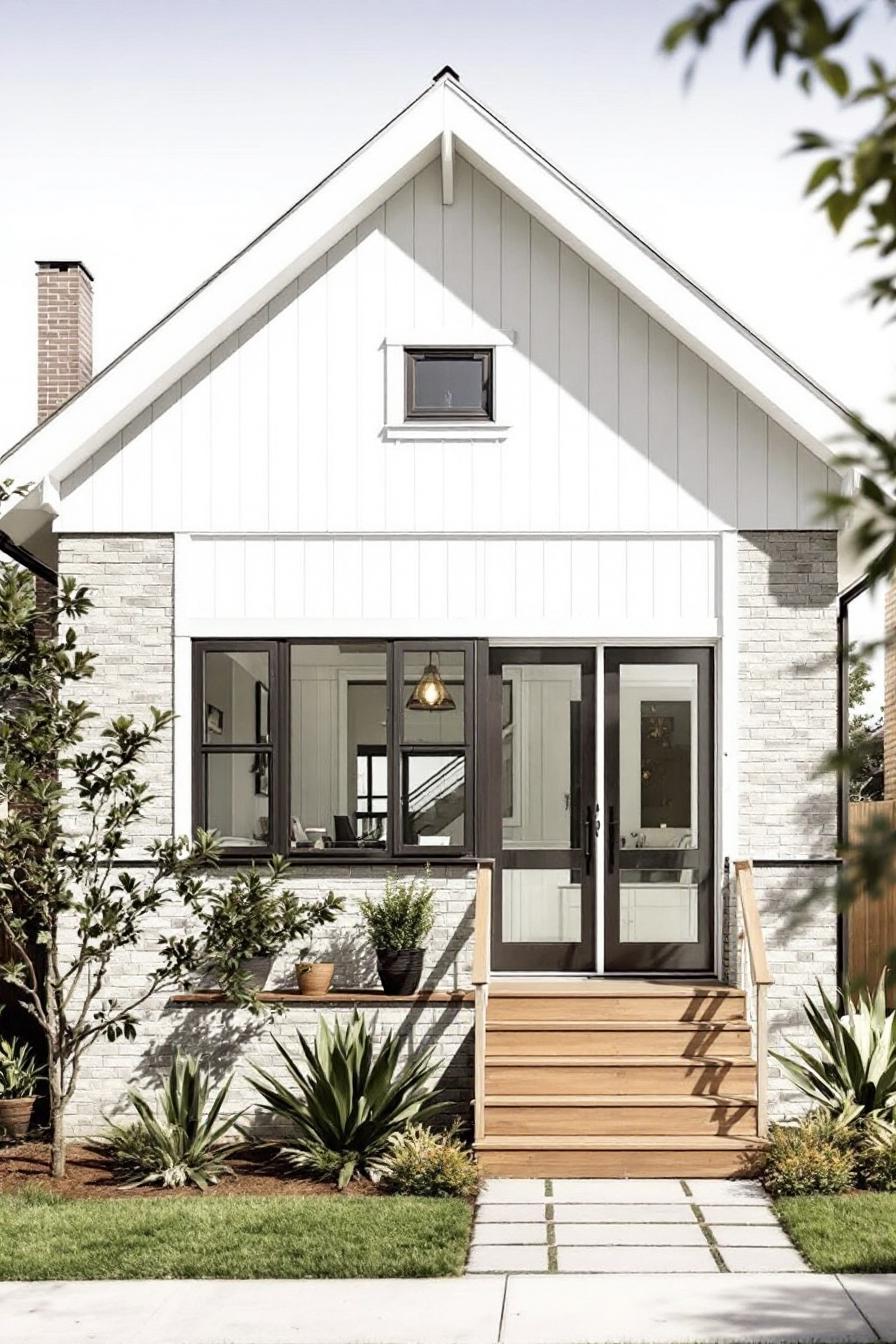 Compact cottage with white facade and small porch