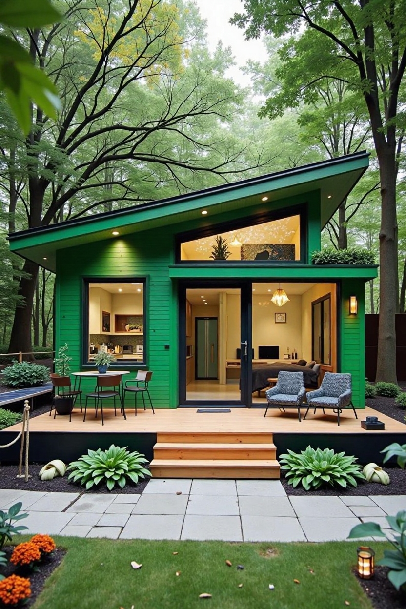 change house color to green painted wood