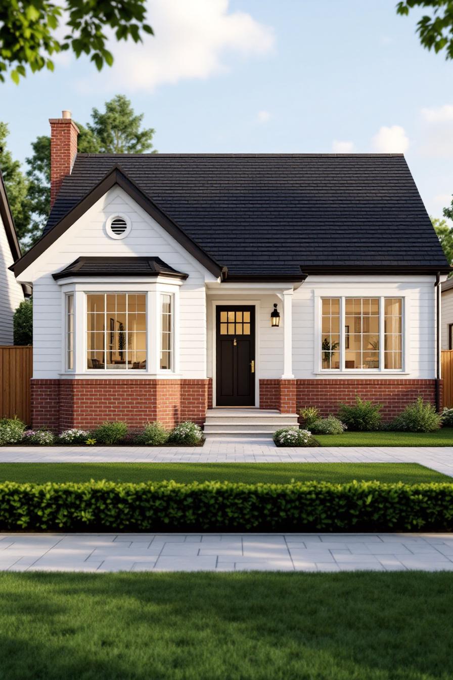 Charming small bungalow with white siding and brick