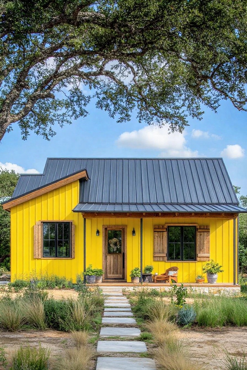 change house color to yellow and black roof