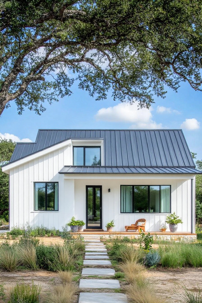 change house color to white and big modern windows