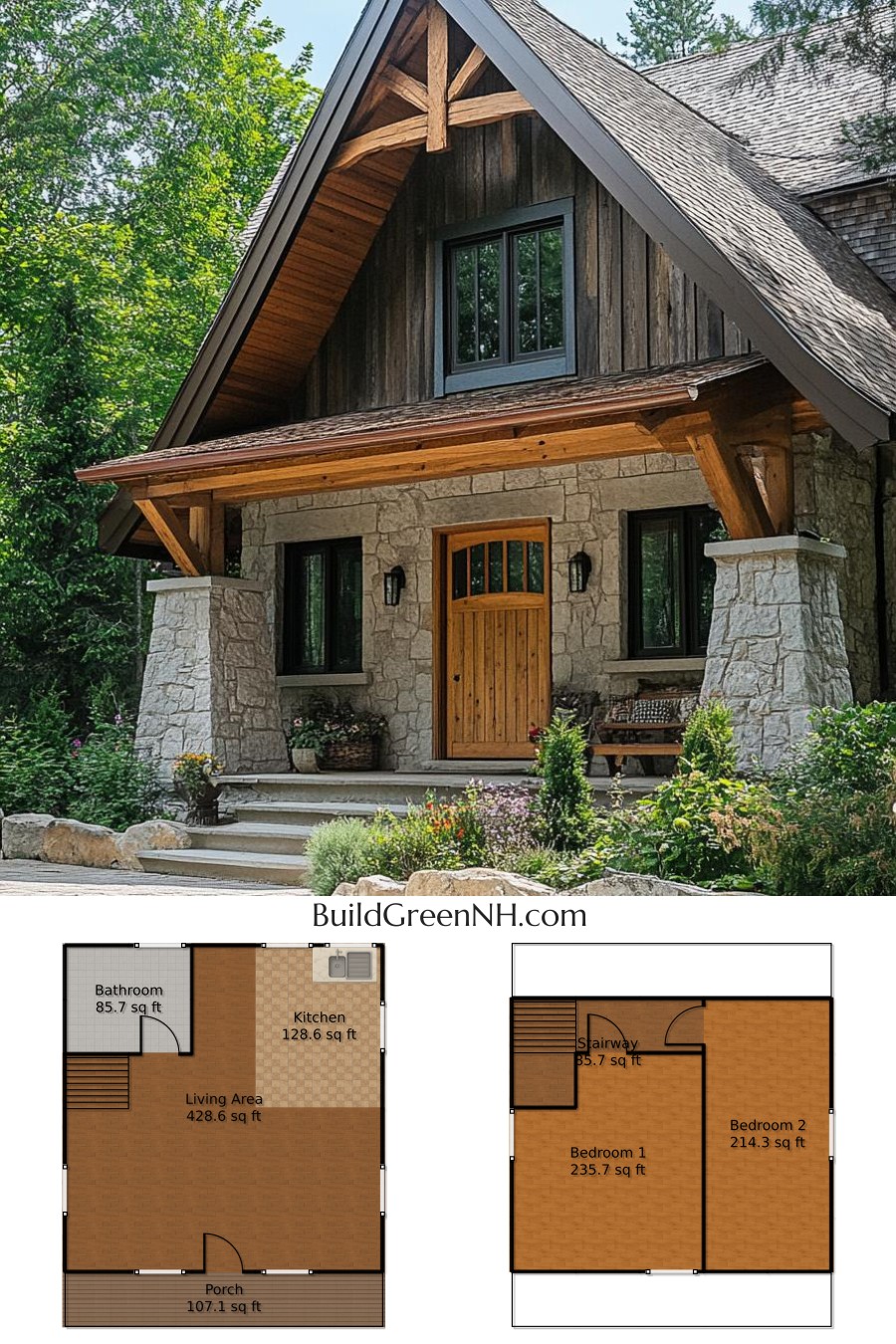 Chic Timber Abode with Stone Features: Cottage House Floor Plans