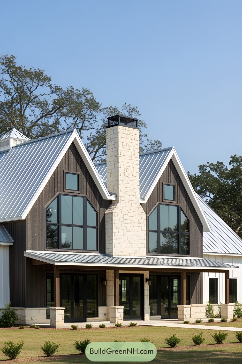 Modern farmhouse barndominium with striking architecture