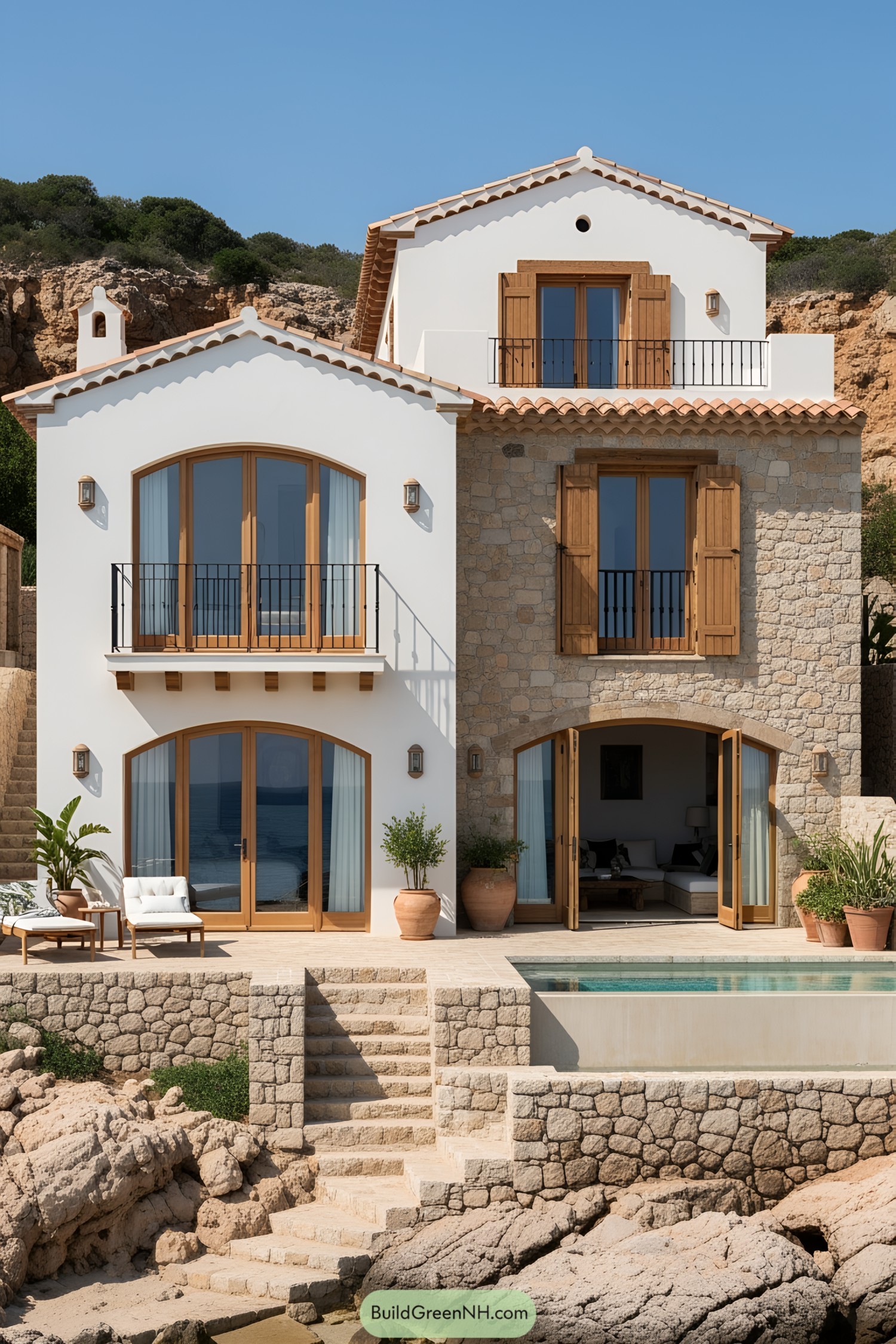 Beachfront Mediterranean house with stone exterior