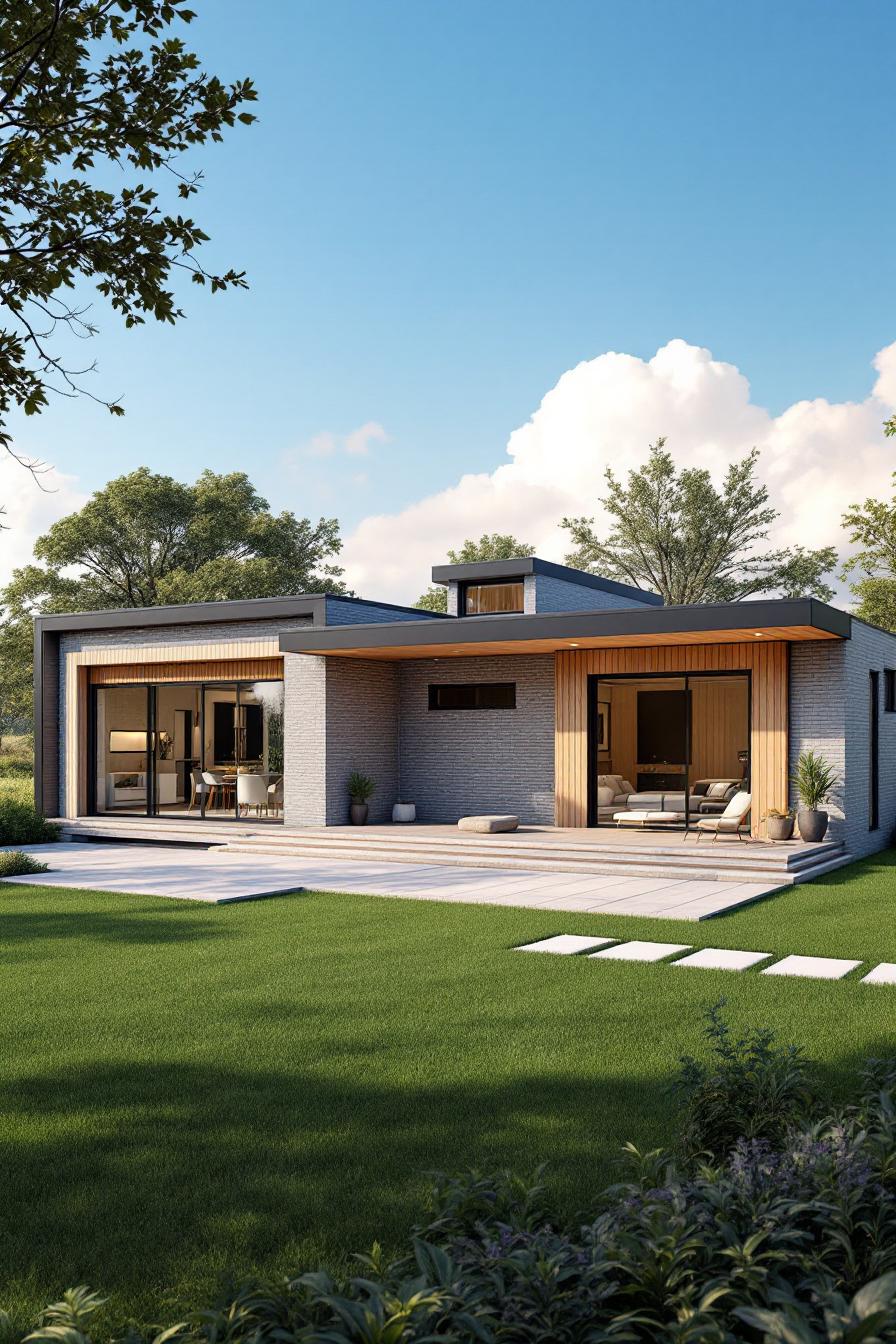 Modern bungalow with large windows and a flat roof