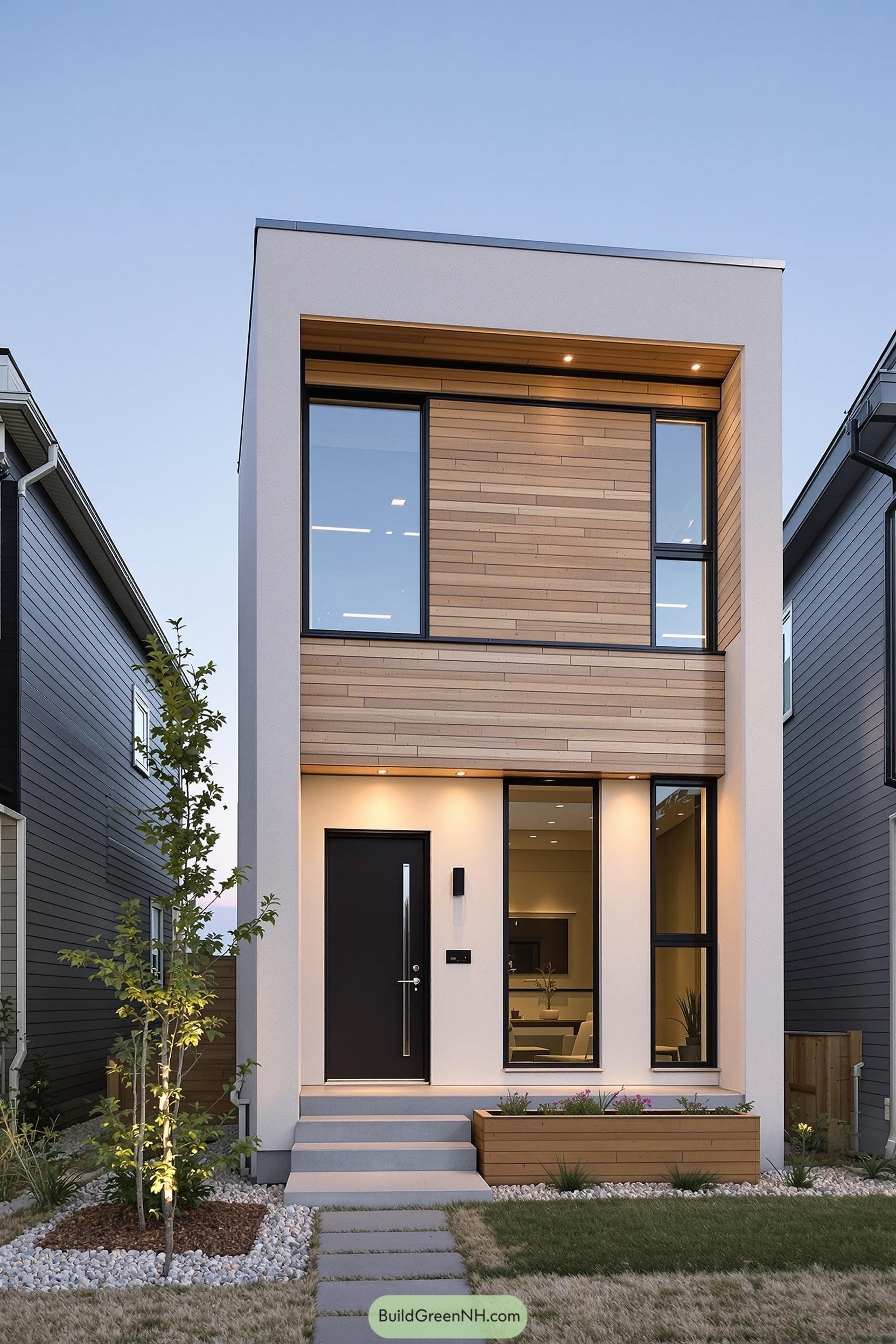 Contemporary house with wood and glass facade