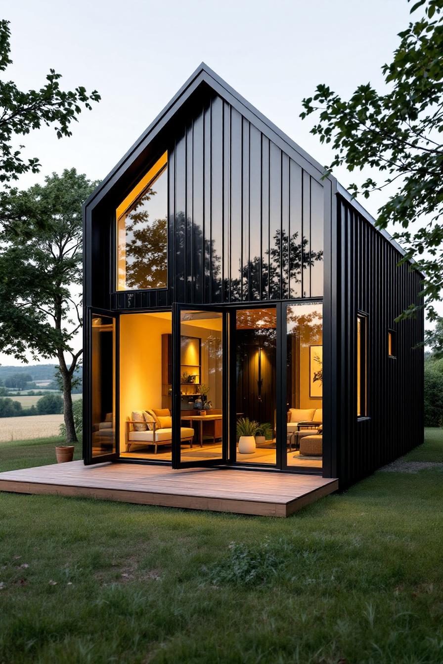 Sleek modern micro house with large glass windows