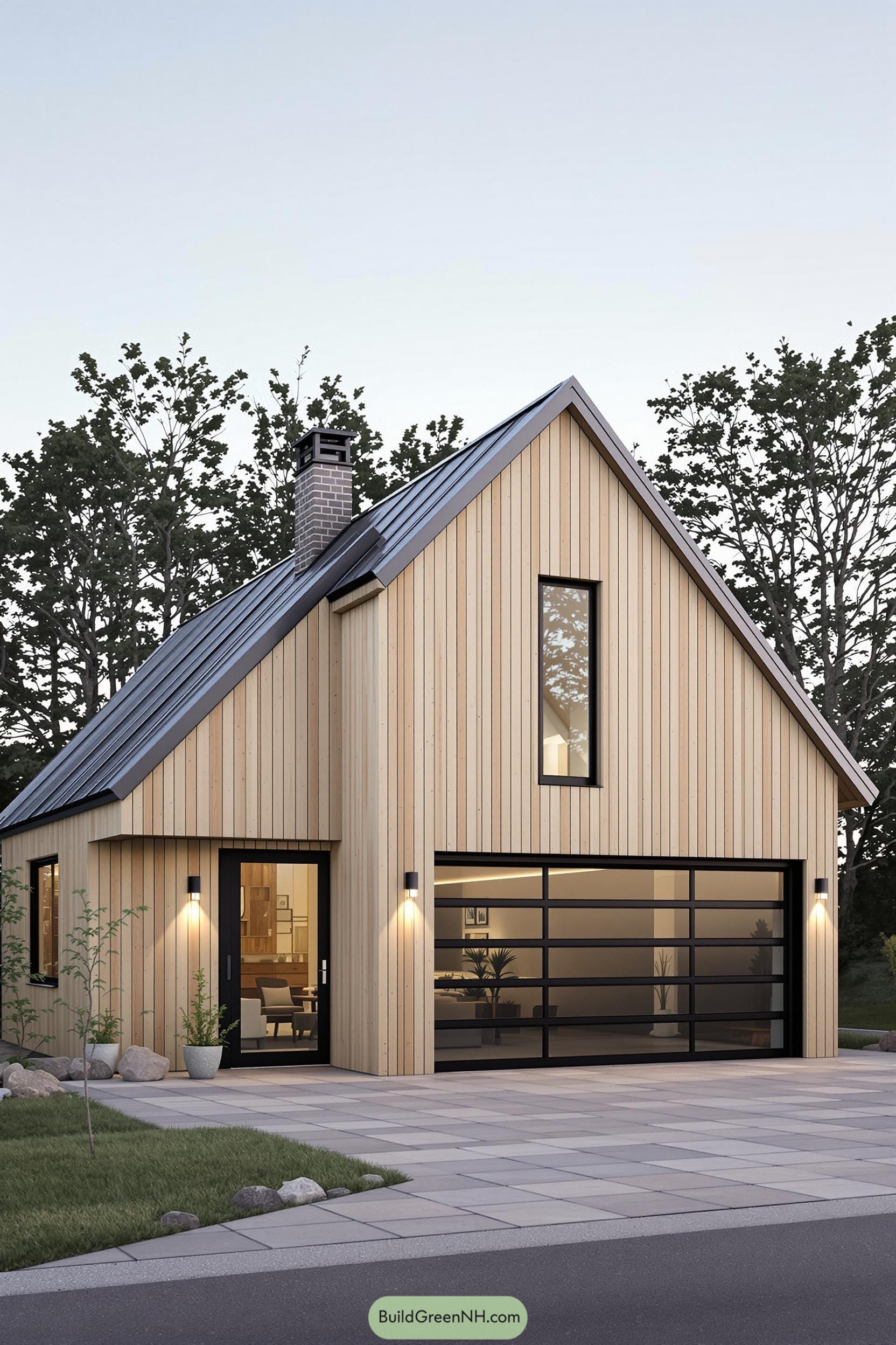 Modern barn house with sleek wooden paneling