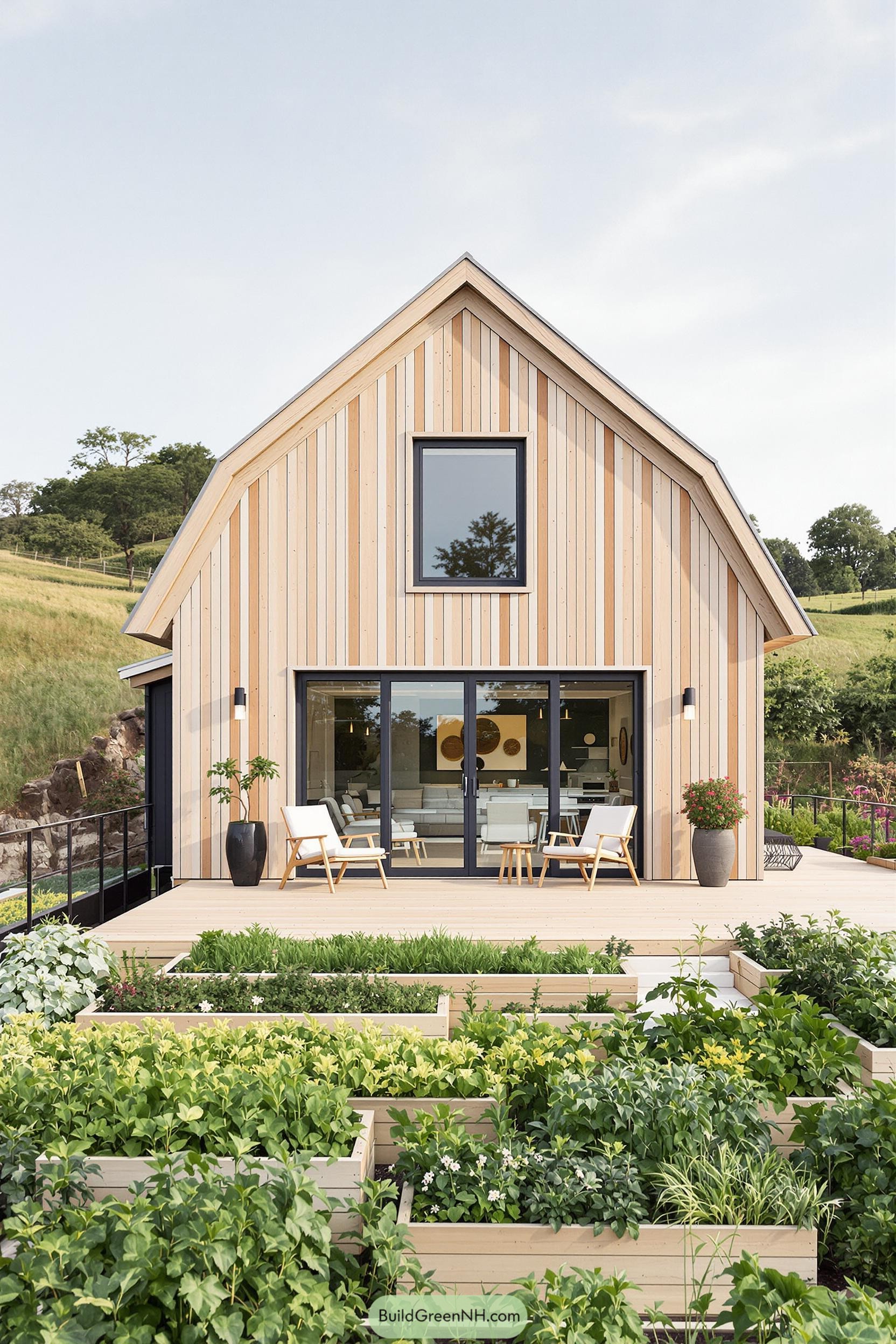 Compact barn house with lush garden