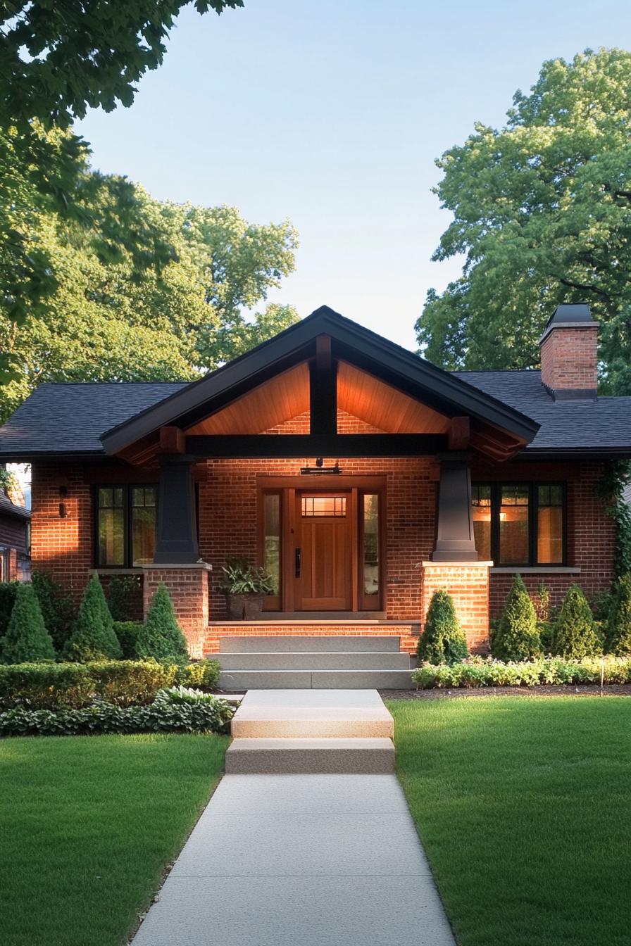 Front view of a Craftsman bungalow with a welcoming porch and well-kept garden