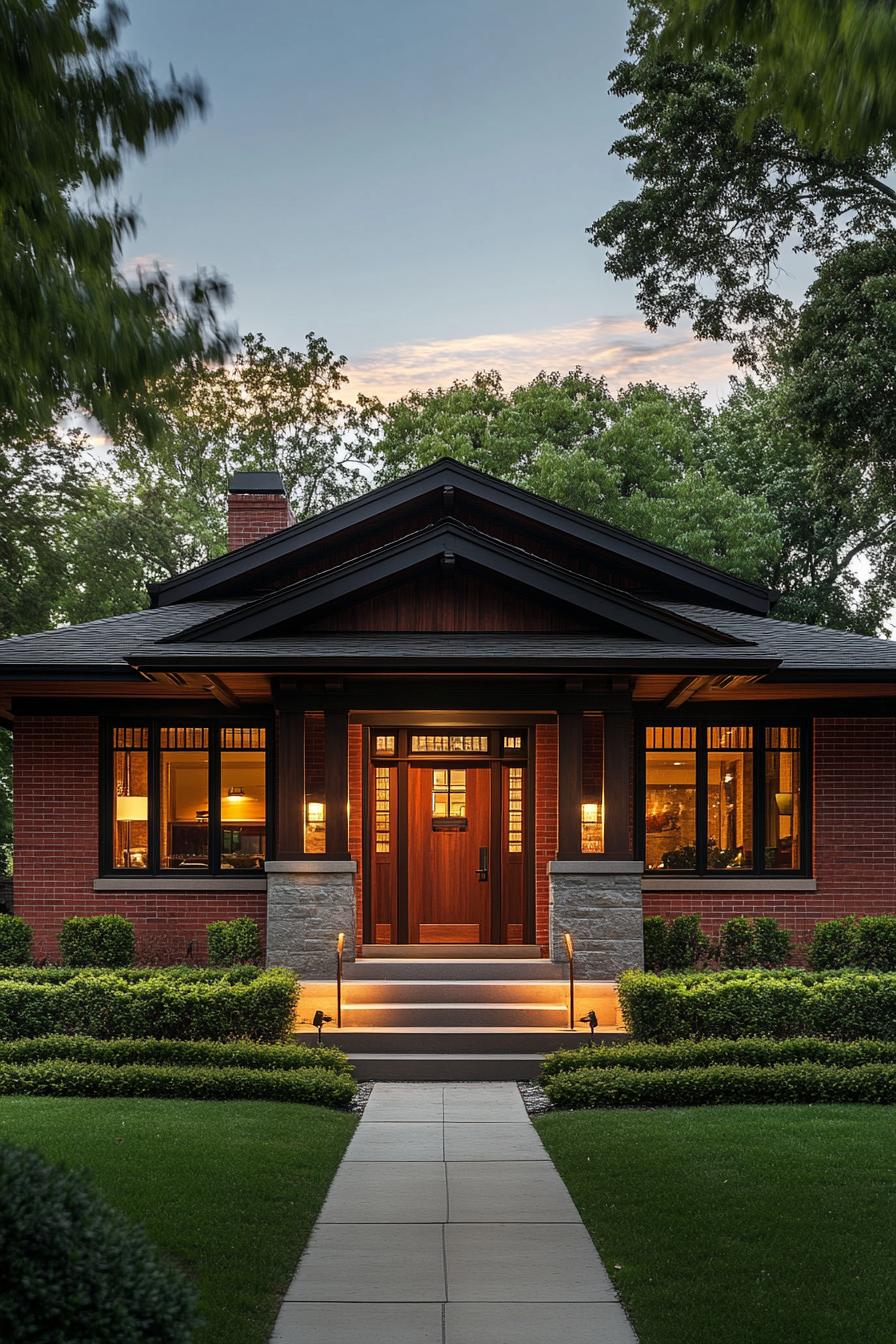 Cozy brick bungalow with glowing lights