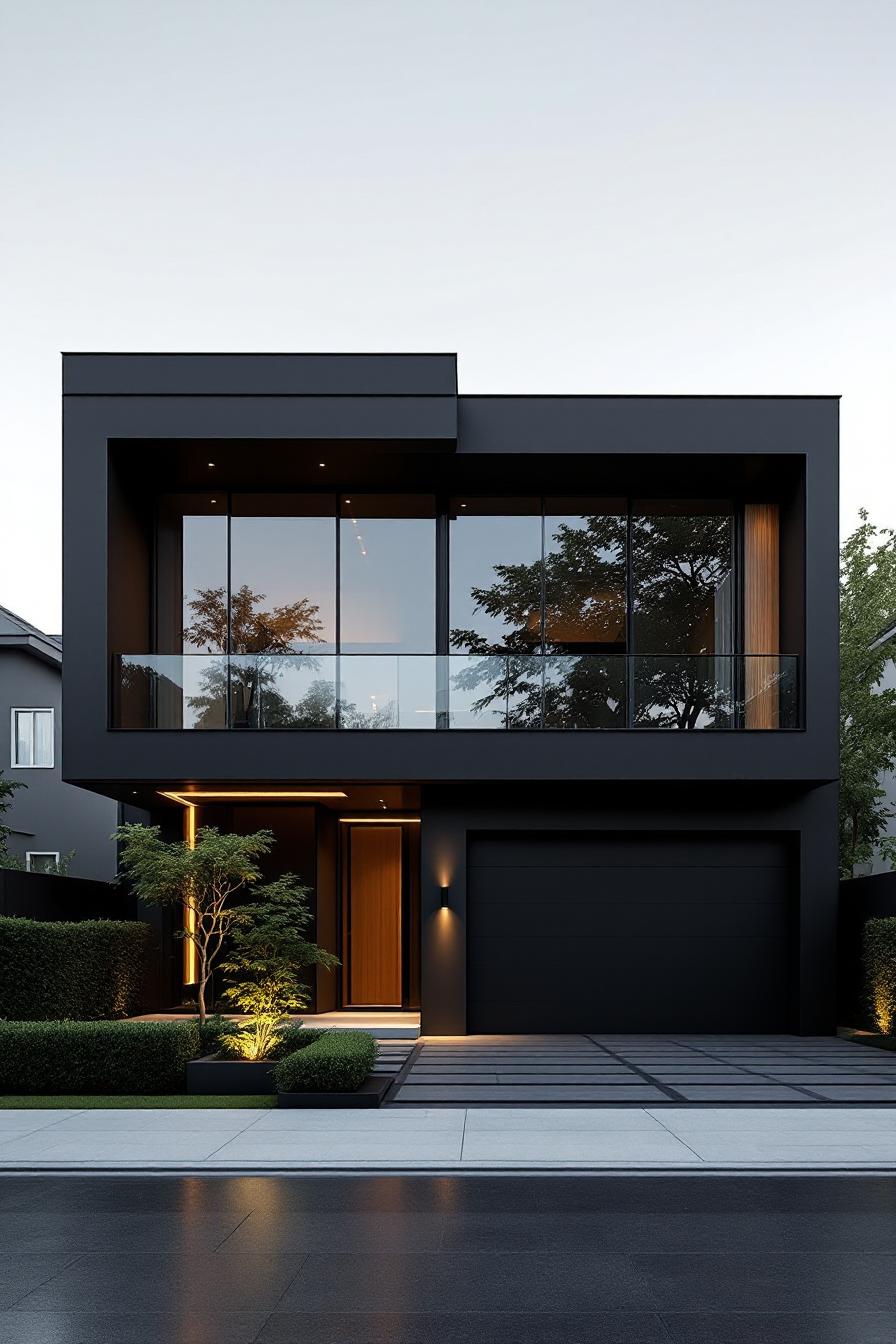 Modern black luxury house with large windows and sleek design