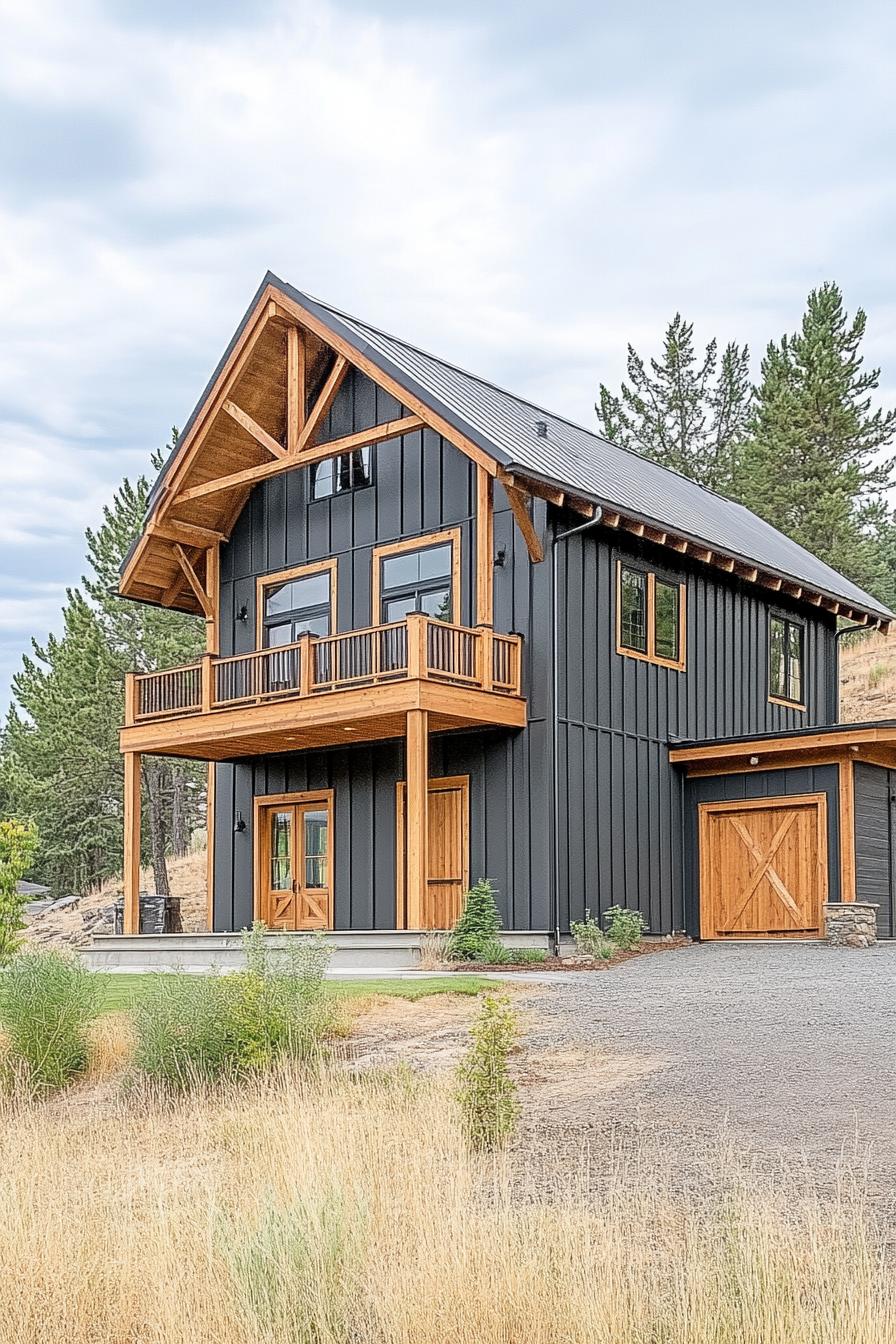 Modern rustic house with wooden accents amidst nature