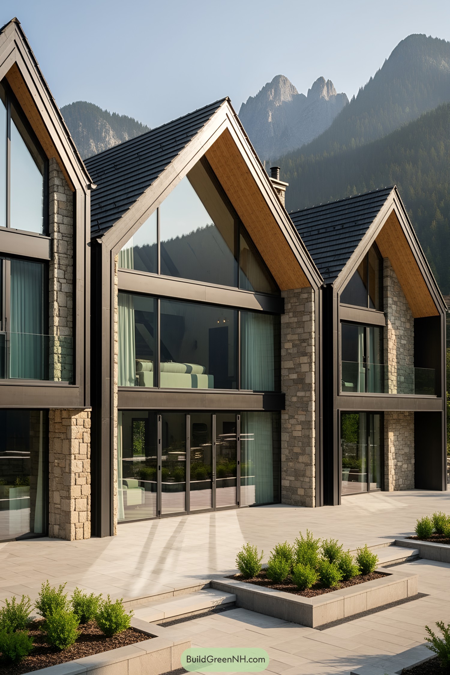 Chic mountain villa with triangular roofs