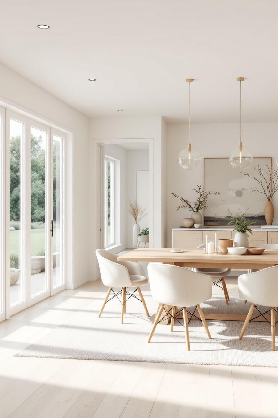 Bright and airy farmhouse dining area with large windows