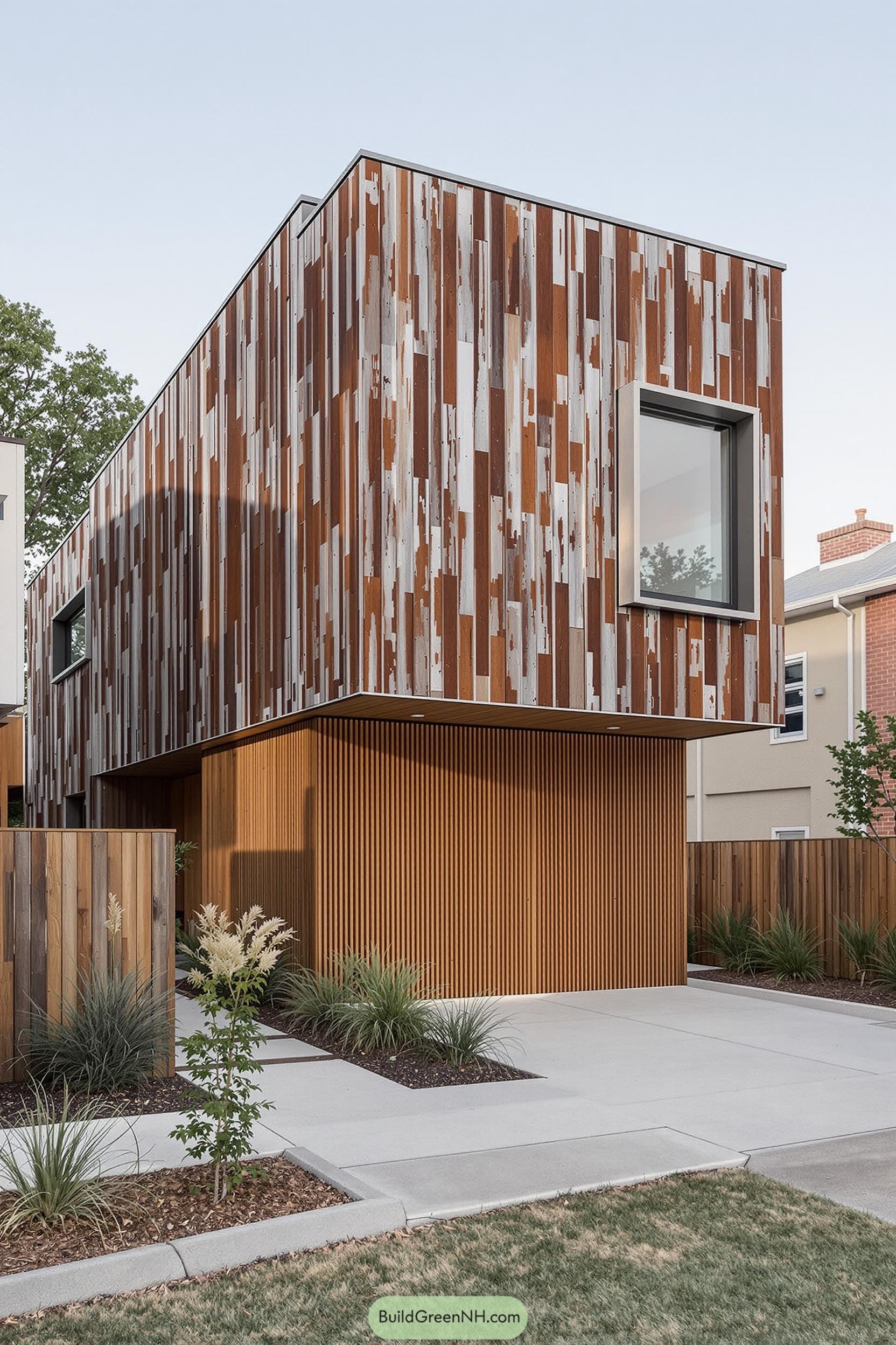 Modern building with wooden textures