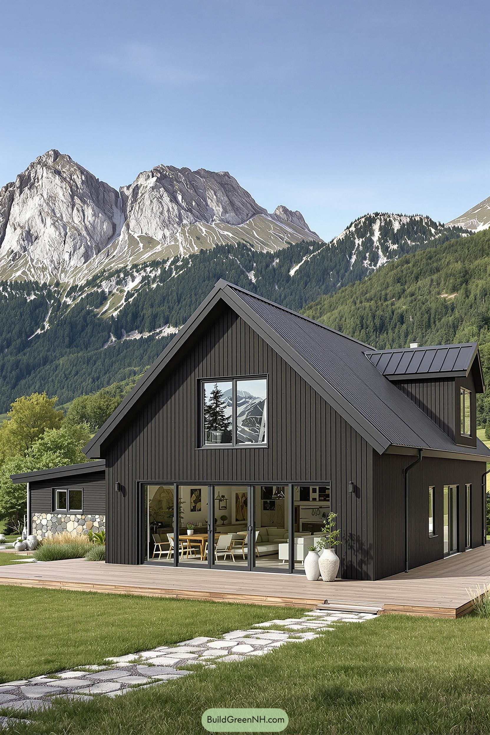 Chic black barn house in a stunning mountain setting