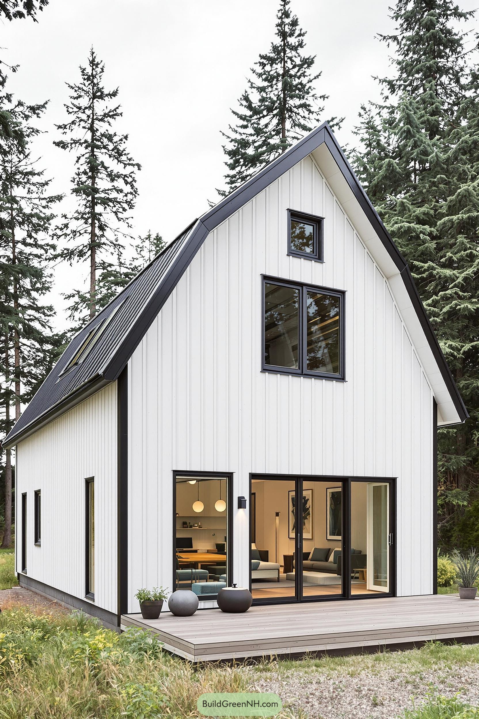 Compact Barn House with Wooden Deck