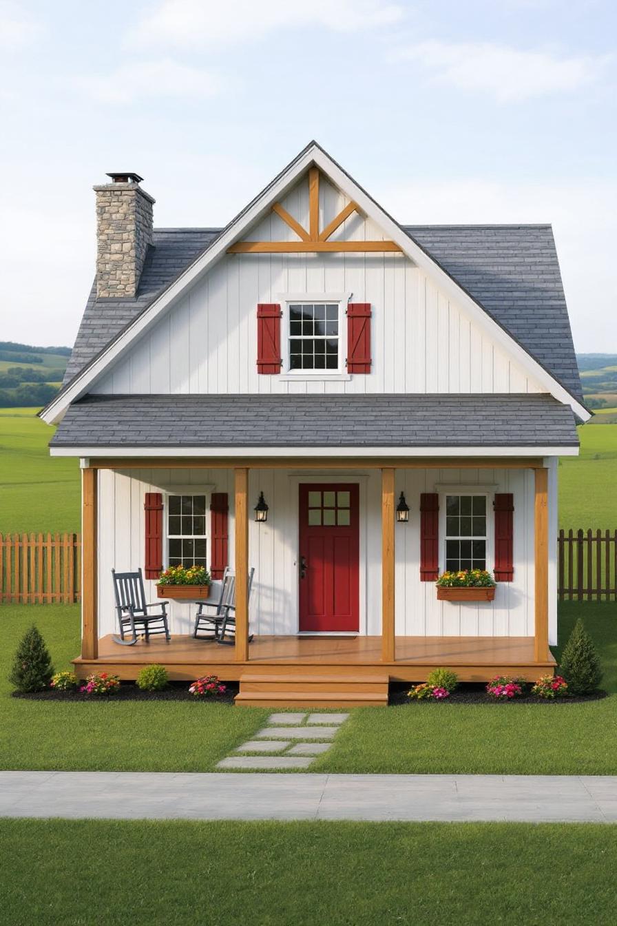 Cozy small house with red shutters