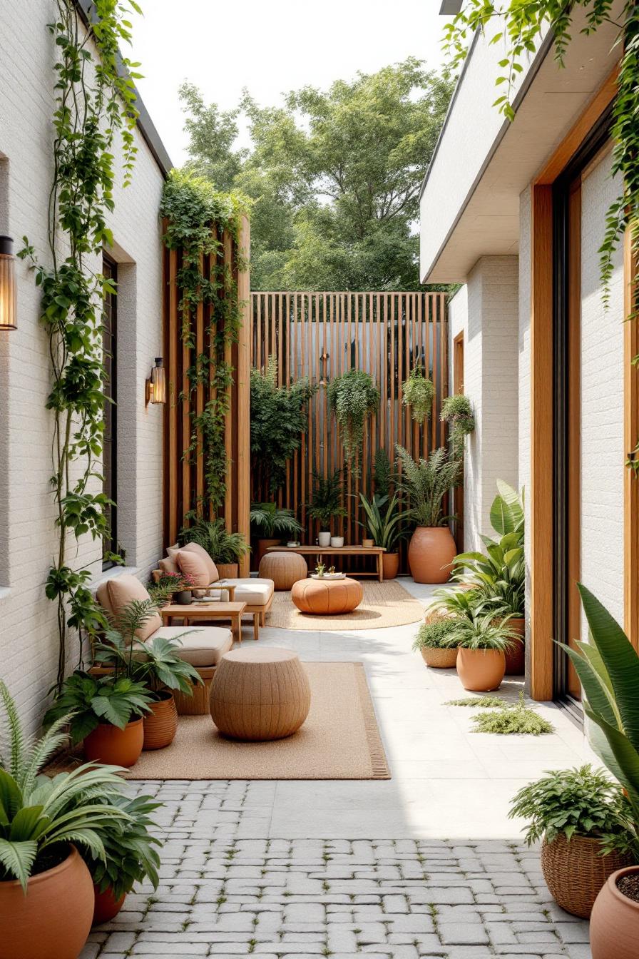 Lush courtyard with stylish seating and vibrant plants