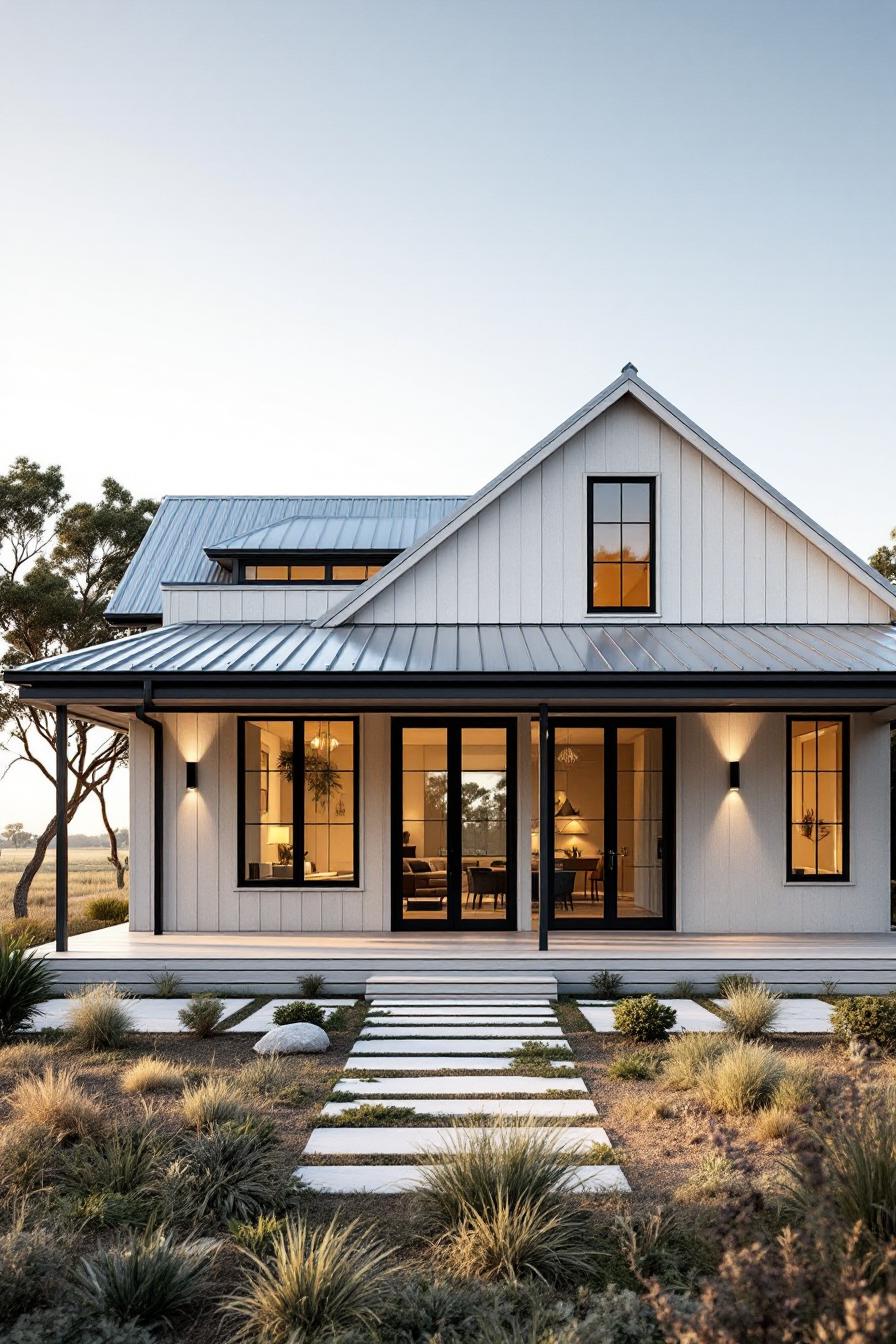 White country house with veranda and metal roof