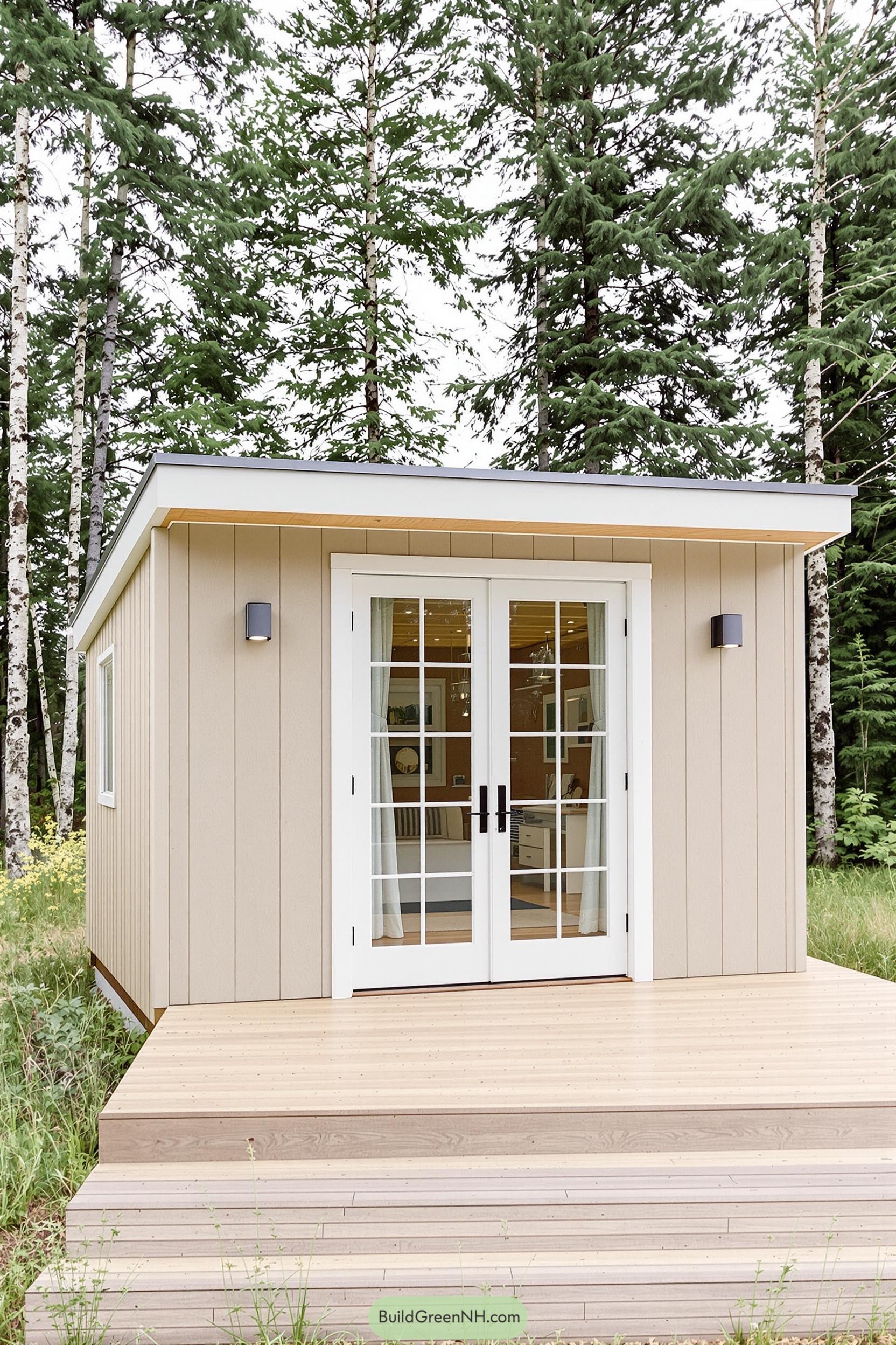 Small craftsman shed with glass doors