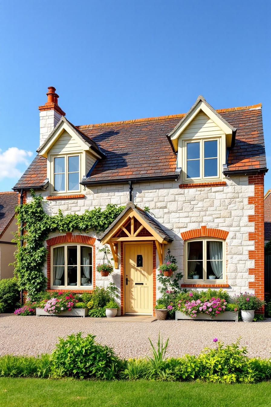 Picturesque Cornish cottage with ivy and flowers