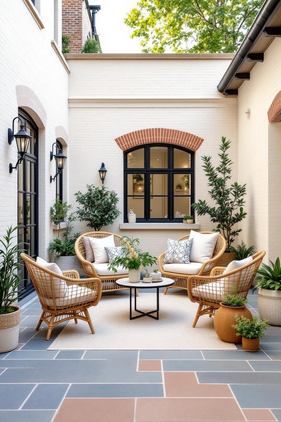 Cozy outdoor seating with stylish wicker furniture