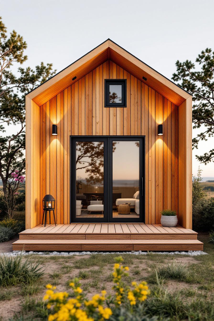 Charming wooden cabin with large glass doors