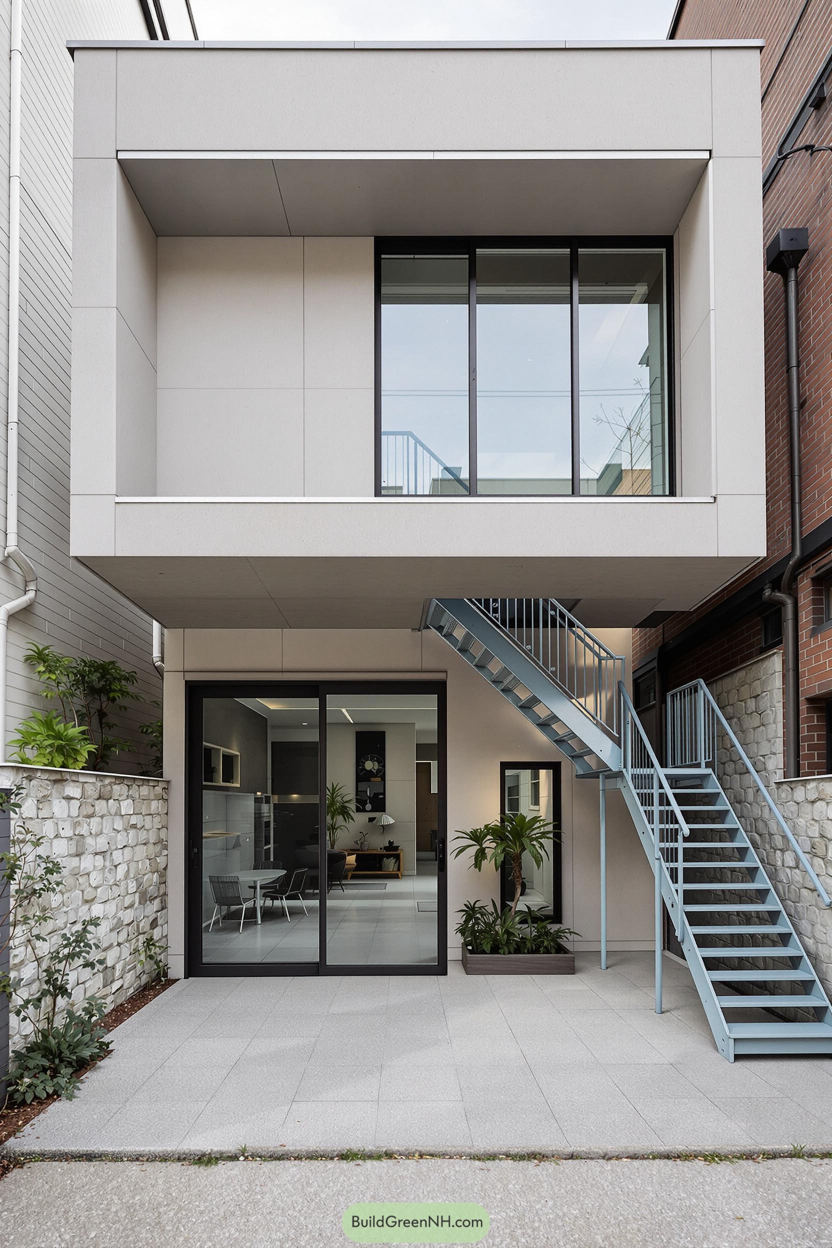 Modern cubic house with exterior staircase