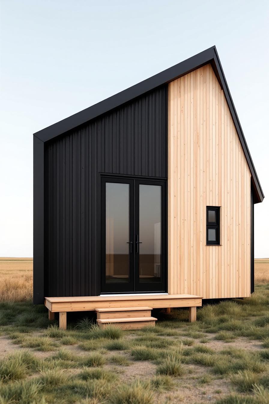 Small modern house with black and wood siding