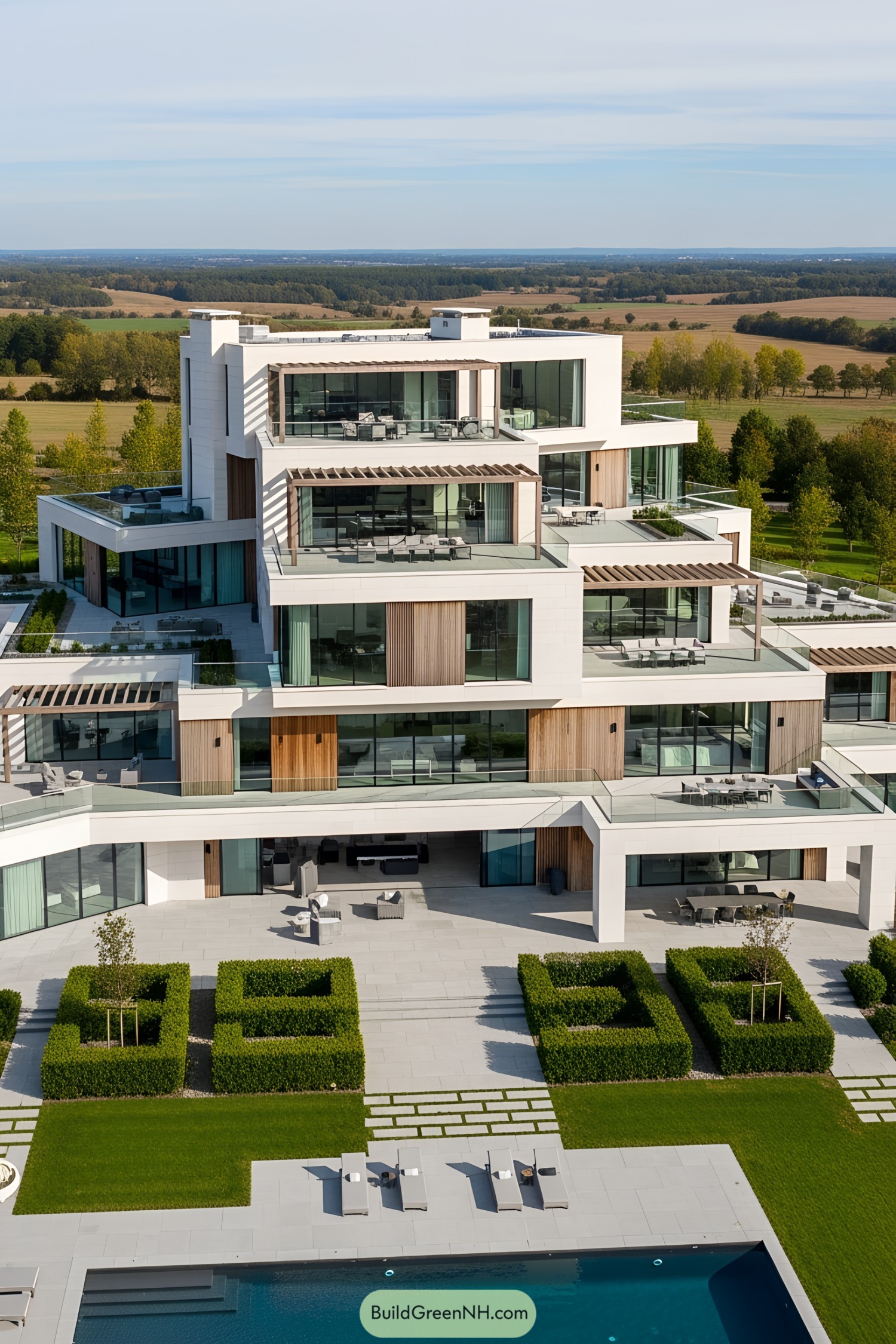 Contemporary luxury mansion with expansive terraces