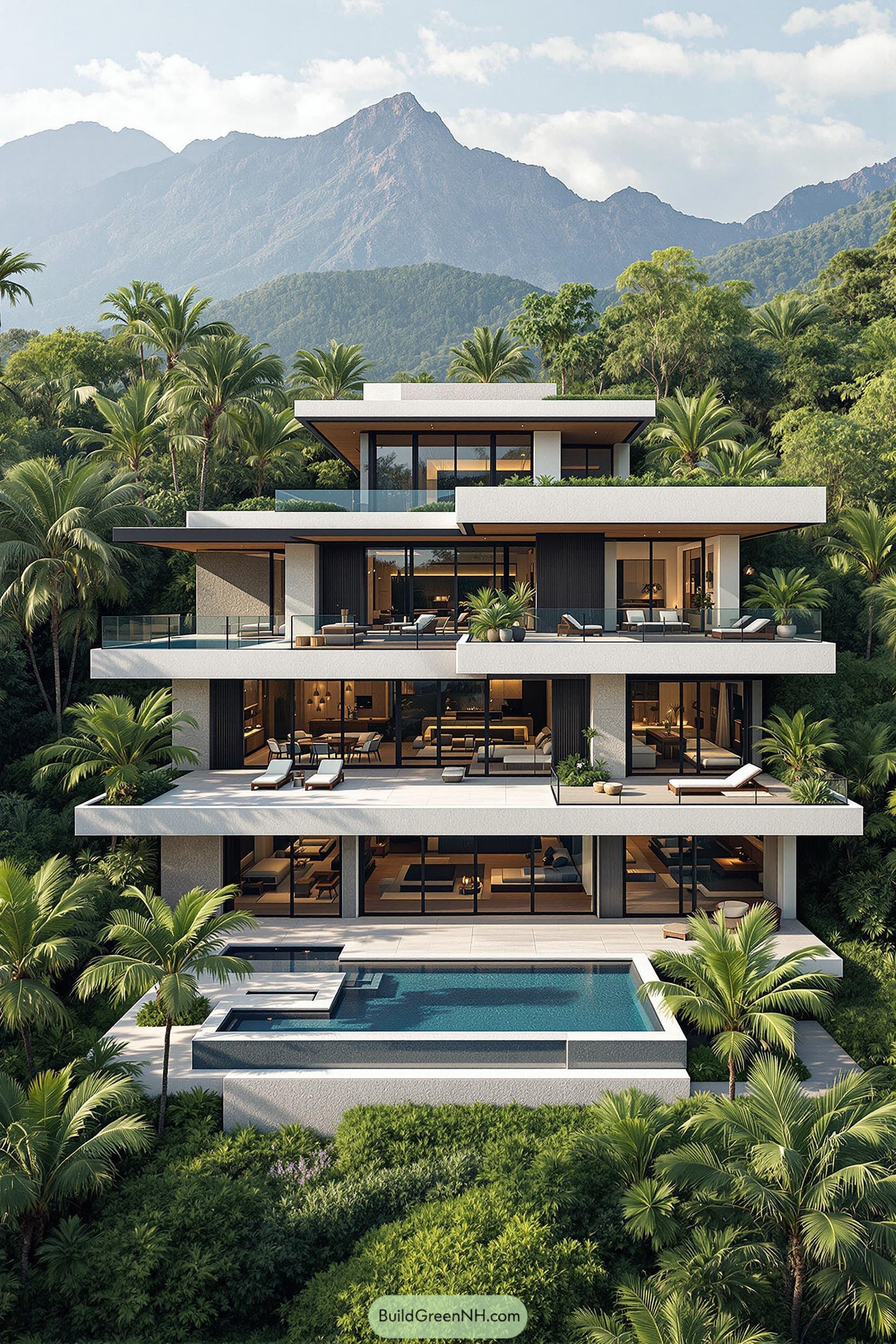 Luxurious tropical house with layered terraces